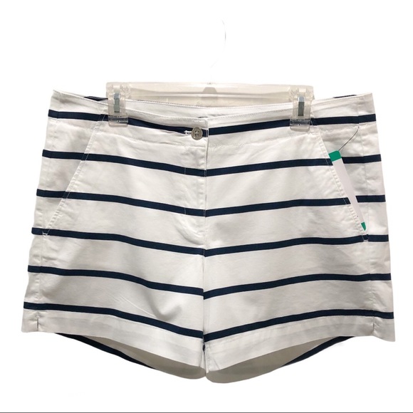 Nautica White Stretch Twill Shorts With Navy Stripes - Picture 1 of 5